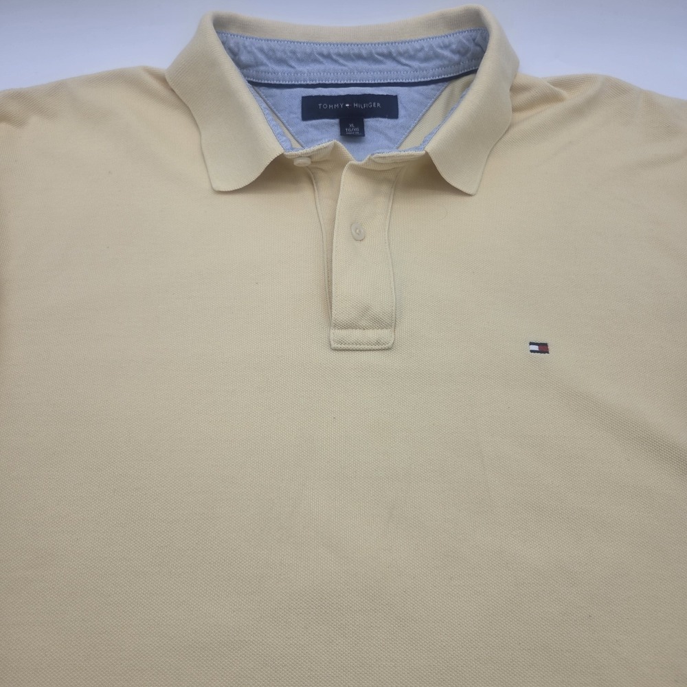 Vintage Tommy Hilfiger Polo Shirt XL Yellow Blue Collar 2000s Y2K 100% Cotton
